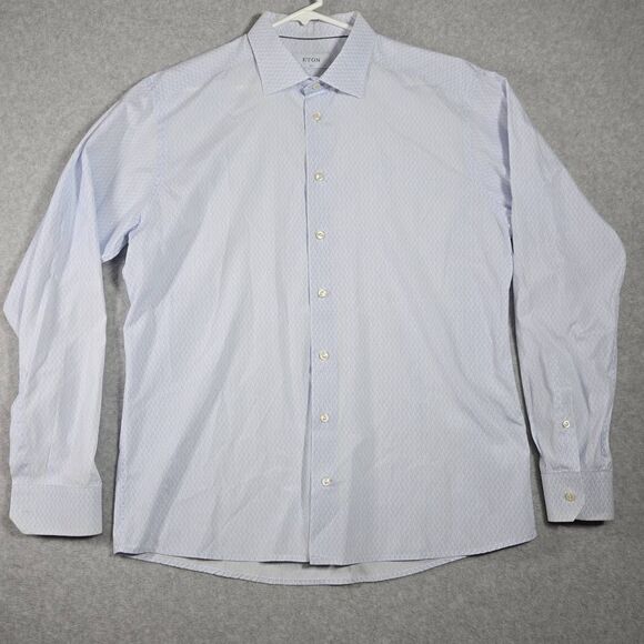 ETON Long Sleeve Blue & White Poplin Dress Shirt 17 (43) Slim Fit Mint! - Picture 3 of 12
